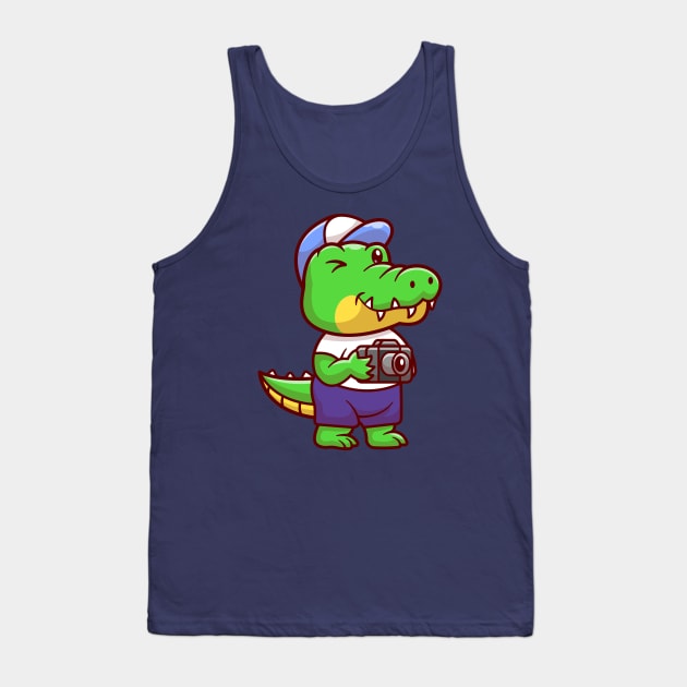 Cute Crocodile Photographer Holding Camera Cartoon Tank Top by Catalyst Labs